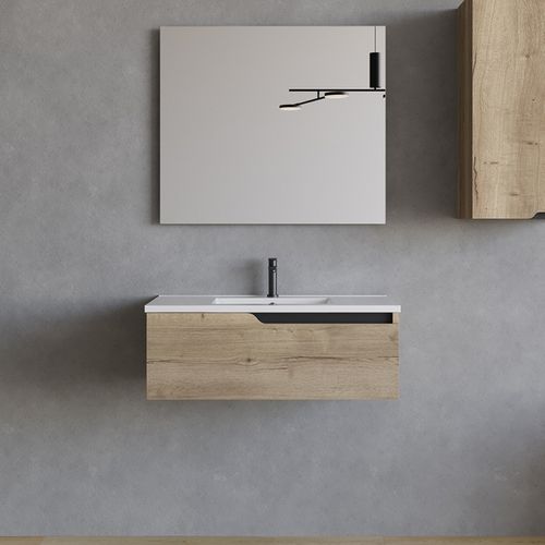 Meuble De Salle De Bain 80cm Avec Simple Vasque - 1 Tiroir - Miel (chêne Clair) - Cadix