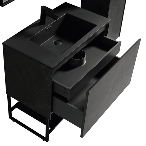 Meuble Avec Vasque 120 Cm Noir Effet Marbre Aquabella