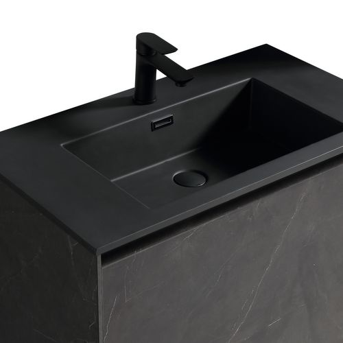 Meuble Avec Vasque 120 Cm Noir Effet Marbre Aquabella