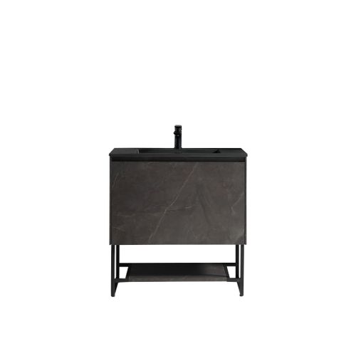 Meuble Avec Vasque 90 Cm Noir Effet Marbre Aquabella