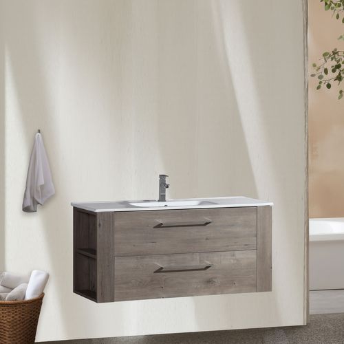 Meuble Avec Vasque 120 Cm Chêne Brun Aquanoma