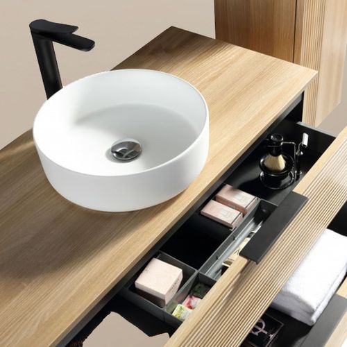 Meuble 100 Cm Chêne Clair Avec Vasque à Poser Blanc Mat Aqualinea