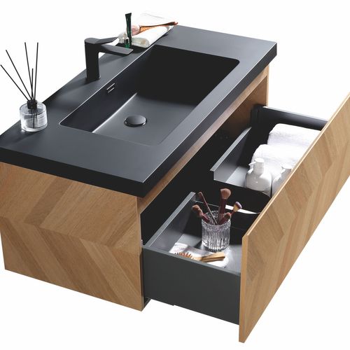 Meuble Avec Vasque 120 Cm Chevron Aspect Chêne Aquapunto