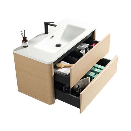 Meuble De Salle De Bain Avec Vasque 100 Cm Effet Chêne Naturel Aquabale