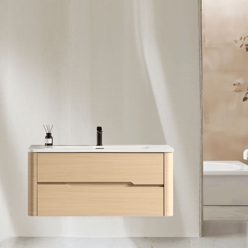 Meuble De Salle De Bain Avec Vasque 100 Cm Effet Chêne Naturel Aquabale