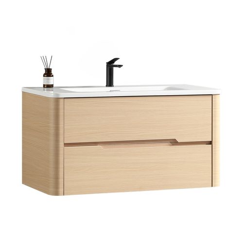 Meuble De Salle De Bain Avec Vasque 100 Cm Effet Chêne Naturel Aquabale