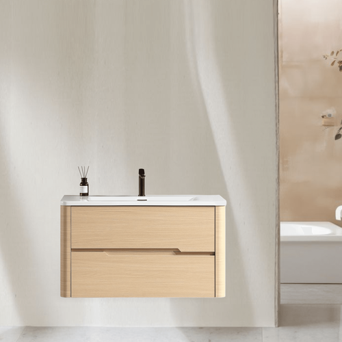 Meuble de salle de bain Aquabale avec vasque 80 cm effet chêne naturel