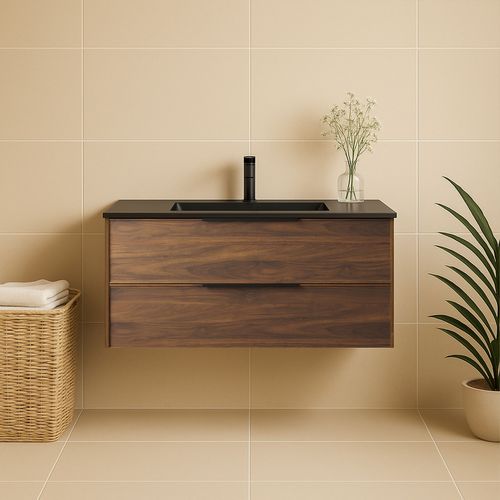 Meuble Avec Vasque Effet Noyer 100 Cm Aquasila