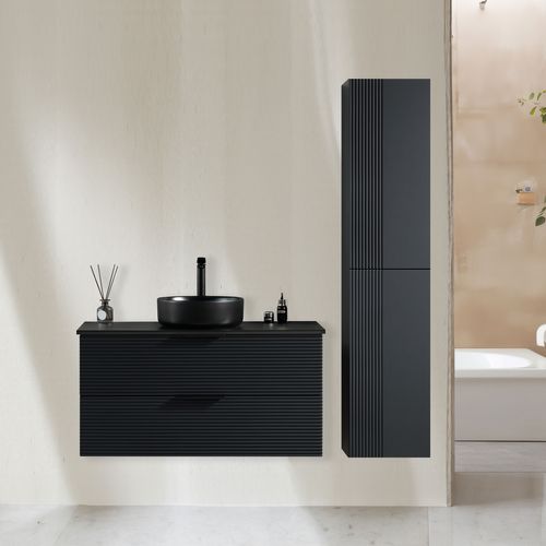 Ensemble Salle De Bain 100 Cm Noir Vasque à Poser Noir Aqualinea