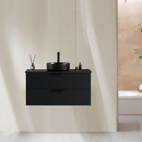 Ensemble Salle De Bain 100 Cm Noir Vasque à Poser Noir Aqualinea