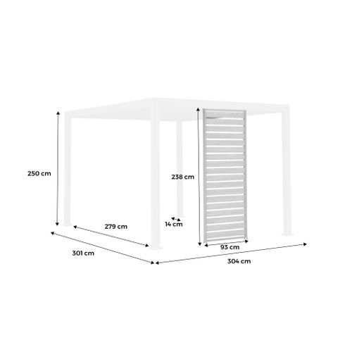 Persienne 100cm Pour Pergola Bioclimatique Triomphe. Panneau Brise Vue. Côté 3m. Aluminium.