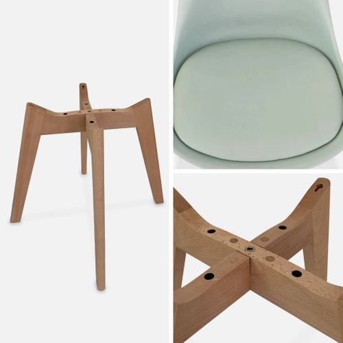 Lot De 6 Chaises Scandinaves. Pieds Bois De Hêtre. Chaises 1 Place. Vert Céladon