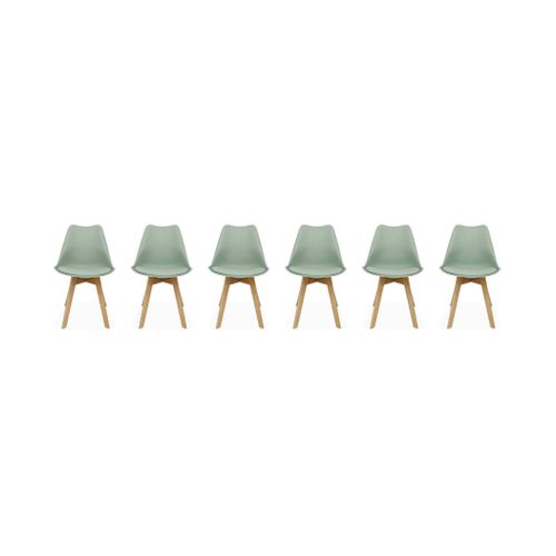 Lot De 6 Chaises Scandinaves. Pieds Bois De Hêtre. Chaises 1 Place. Vert Céladon