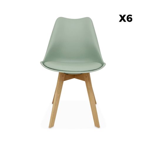 Lot De 6 Chaises Scandinaves. Pieds Bois De Hêtre. Chaises 1 Place. Vert Céladon