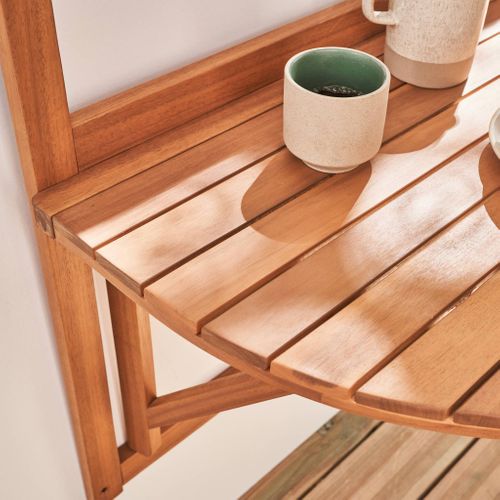 Table D'appoint En Bois Pour Balcon. Semi-arrondie. Rabattable. Hauteur Ajustable