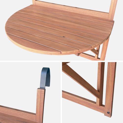 Table D'appoint En Bois Pour Balcon. Semi-arrondie. Rabattable. Hauteur Ajustable