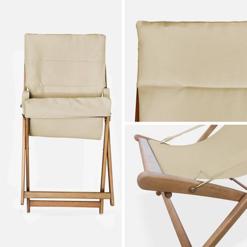 Lot De 2 Chiliennes Beige En Bois. Pliables. Assise Rembourrée