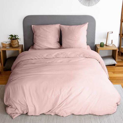 Parure De Lit En Microfibre Lavée. Rose Poudré. 240 X 220cm Pour Lit 2 Places Avec 1 Housse De
