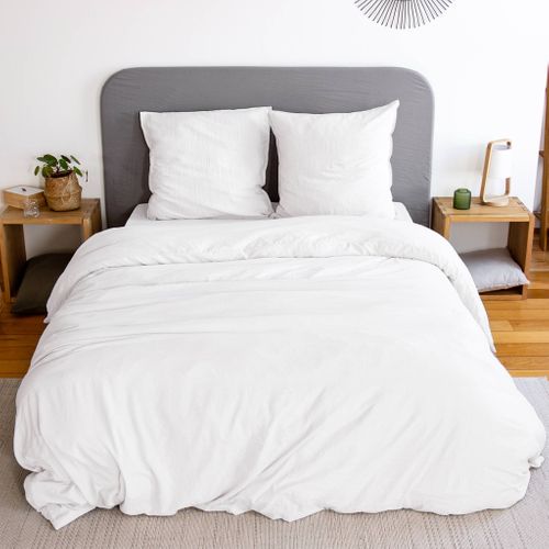Parure De Lit En Microfibre Lavée. Blanc. 240 X 220cm Pour Lit 2 Places Avec 1 Housse De Couette Et