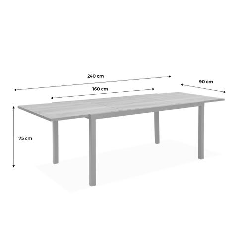 Table De Jardin Nashville Extensible 160/240cm 8 Places Plateau Effet Bois Foncé Structure