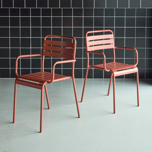 Lot De 2 Fauteuils De Jardin Acier. 2 Places. Terracotta. Amelia. L50.4 X P53 X H79.5cm