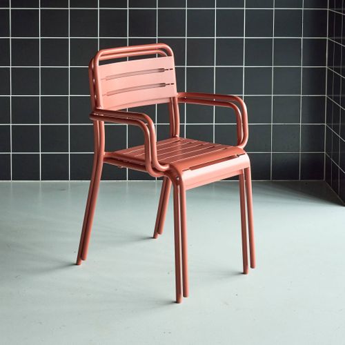 Lot De 2 Fauteuils De Jardin Acier. 2 Places. Terracotta. Amelia. L50.4 X P53 X H79.5cm