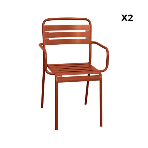 Lot De 2 Fauteuils De Jardin Acier. 2 Places. Terracotta. Amelia. L50.4 X P53 X H79.5cm