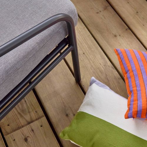 Salon De Jardin En Acier. Structure Anthracite. Coussins Gris. 5 Places