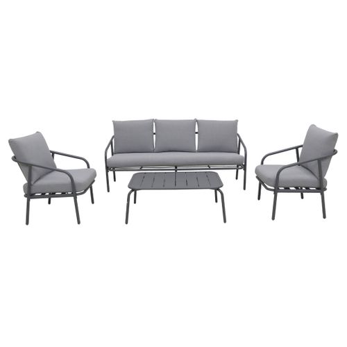 Salon De Jardin En Acier. Structure Anthracite. Coussins Gris. 5 Places