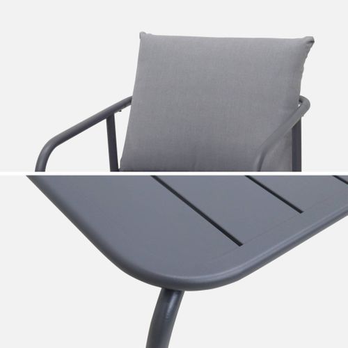 Salon De Jardin En Acier. Structure Anthracite. Coussins Gris. 5 Places