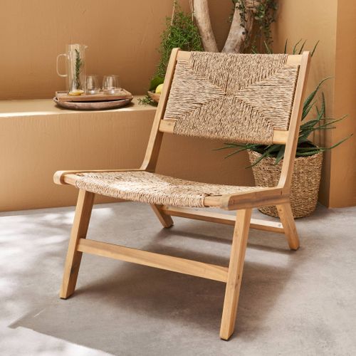 Fauteuil Relax De Jardin En Bois Et Résine Effet Paille. Intérieur / Extérieur