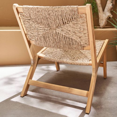 Lot De 2 Fauteuils Relax De Jardin En Bois Et Résine Effet Paille. Intérieur / Extérieur