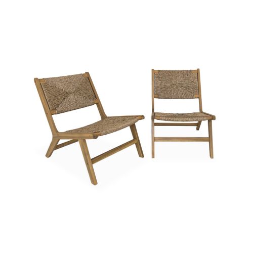 Lot De 2 Fauteuils Relax De Jardin En Bois Et Résine Effet Paille. Intérieur / Extérieur
