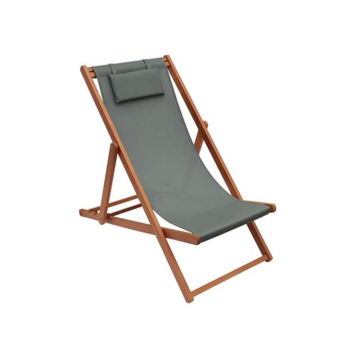 Chiliennes Bois - Creus - 2 Transats En Bois D'eucalyptus Huilé Avec Coussin Repose-tête Savane