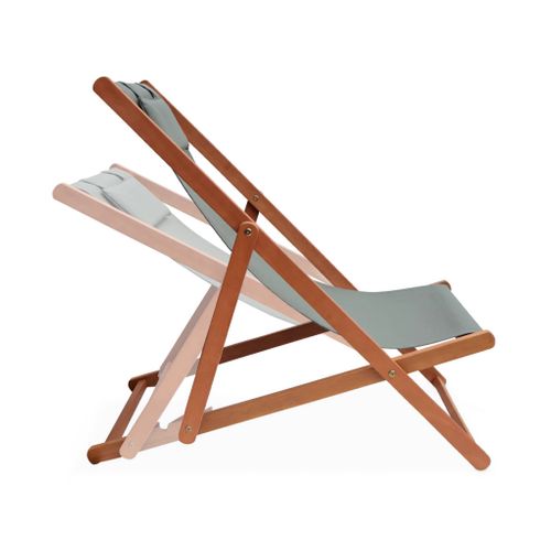 Chiliennes Bois - Creus - 2 Transats En Bois D'eucalyptus Huilé Avec Coussin Repose-tête Savane