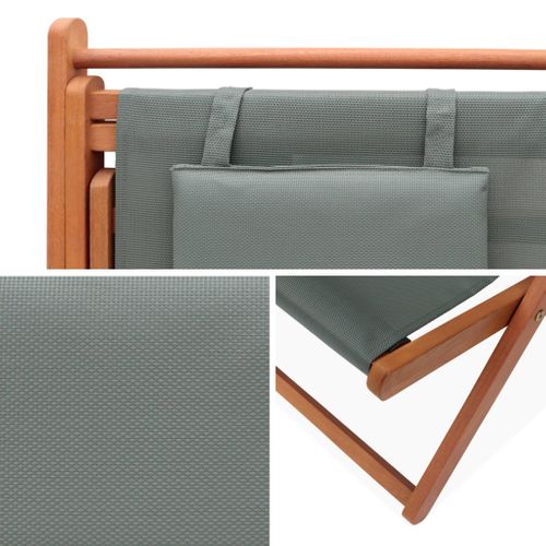 Chiliennes Bois - Creus - 2 Transats En Bois D'eucalyptus Huilé Avec Coussin Repose-tête Savane