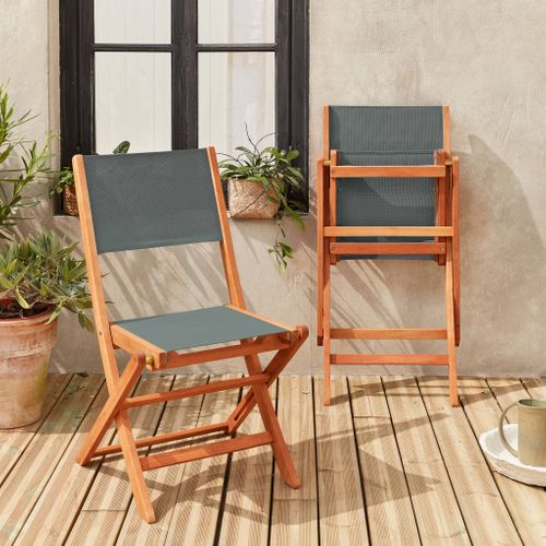 Chaises De Jardin En Bois Et Textilène - Almeria Kaki- 2 Chaises Pliantes En Bois D'eucalyptus