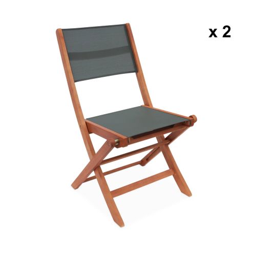 Chaises De Jardin En Bois Et Textilène - Almeria Kaki- 2 Chaises Pliantes En Bois D'eucalyptus