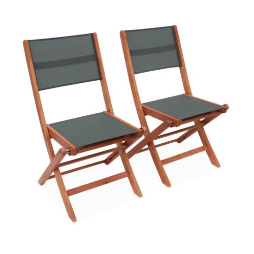 Chaises De Jardin En Bois Et Textilène - Almeria Kaki- 2 Chaises Pliantes En Bois D'eucalyptus