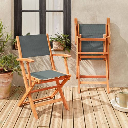 Fauteuils De Jardin En Bois Et Textilène - Almeria Kaki - 2 Fauteuils Pliants En Bois D'eucalyptus