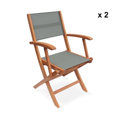 Fauteuils De Jardin En Bois Et Textilène - Almeria Kaki - 2 Fauteuils Pliants En Bois D'eucalyptus