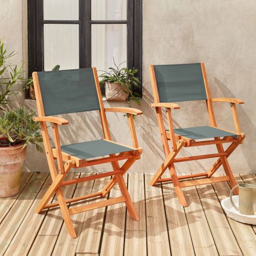 Fauteuils De Jardin En Bois Et Textilène - Almeria Kaki - 2 Fauteuils Pliants En Bois D'eucalyptus