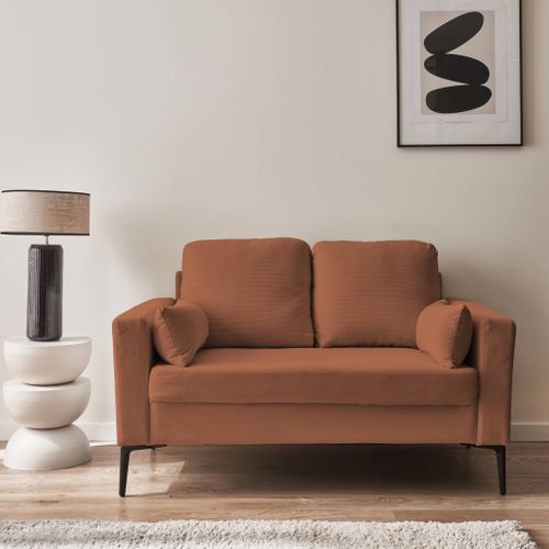 Canapé En Velours Côtelé Terracotta - Bjorn - Canapé 2 Places Fixe Droit Pieds Métal