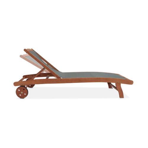 Bains De Soleil En Bois - 2 Transats En Bois D'eucalyptus Huilé Et Textilène Kaki