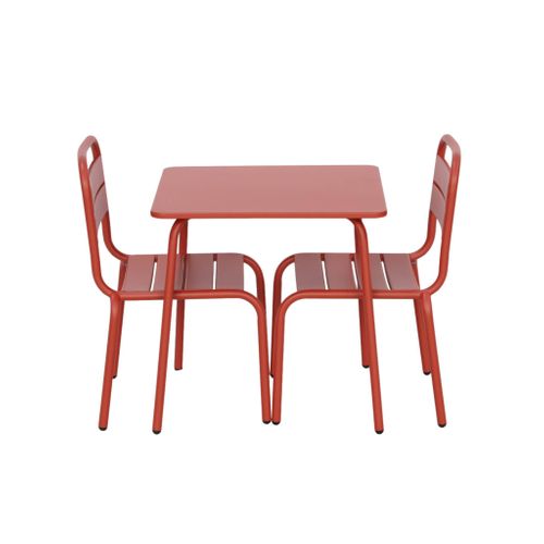 Table De Jardin Enfant Métal + 2 Assises Terracotta Anna. 48x48cm