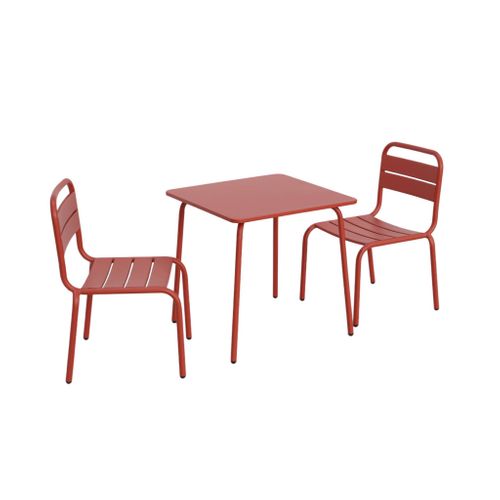 Table De Jardin Enfant Métal + 2 Assises Terracotta Anna. 48x48cm