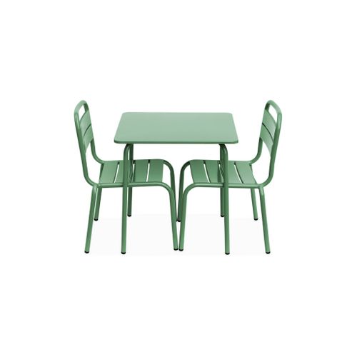 Table De Jardin Enfant Métal + 2 Assises Vert De Gris Anna. 48x48cm