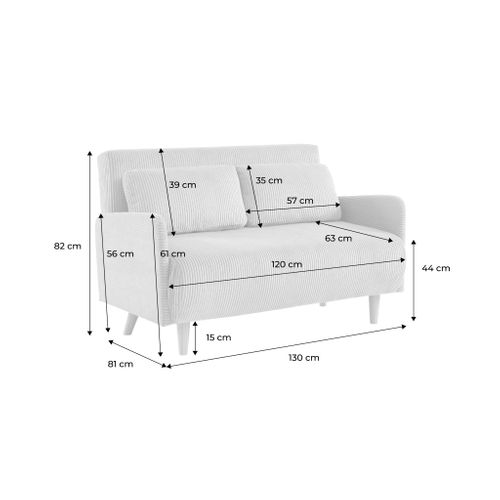 Canapé Convertible En Velours Côtelé - Panam - 2 Places Scandinave. Pieds Bois. Beige/greige.