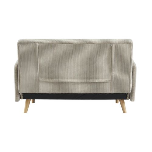 Canapé Convertible En Velours Côtelé - Panam - 2 Places Scandinave. Pieds Bois. Beige/greige.