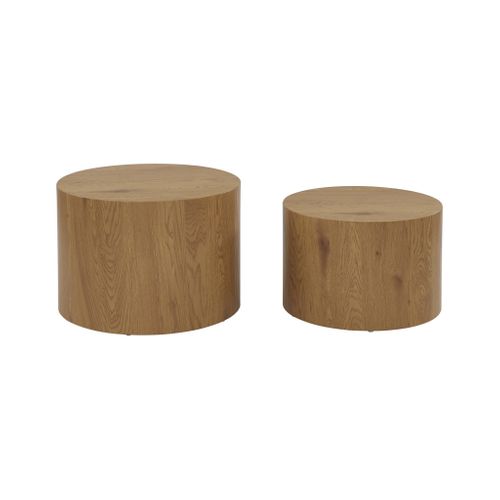 Lot De 2 Tables Basses Rondes Effet Chêne. D.58 X H 40cm / D.50 X H 33cm Sylva